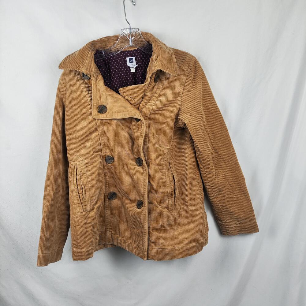 Gap Coat Womens Medium Brown Corduroy Pea Double Breasted Pockets Lined Warm